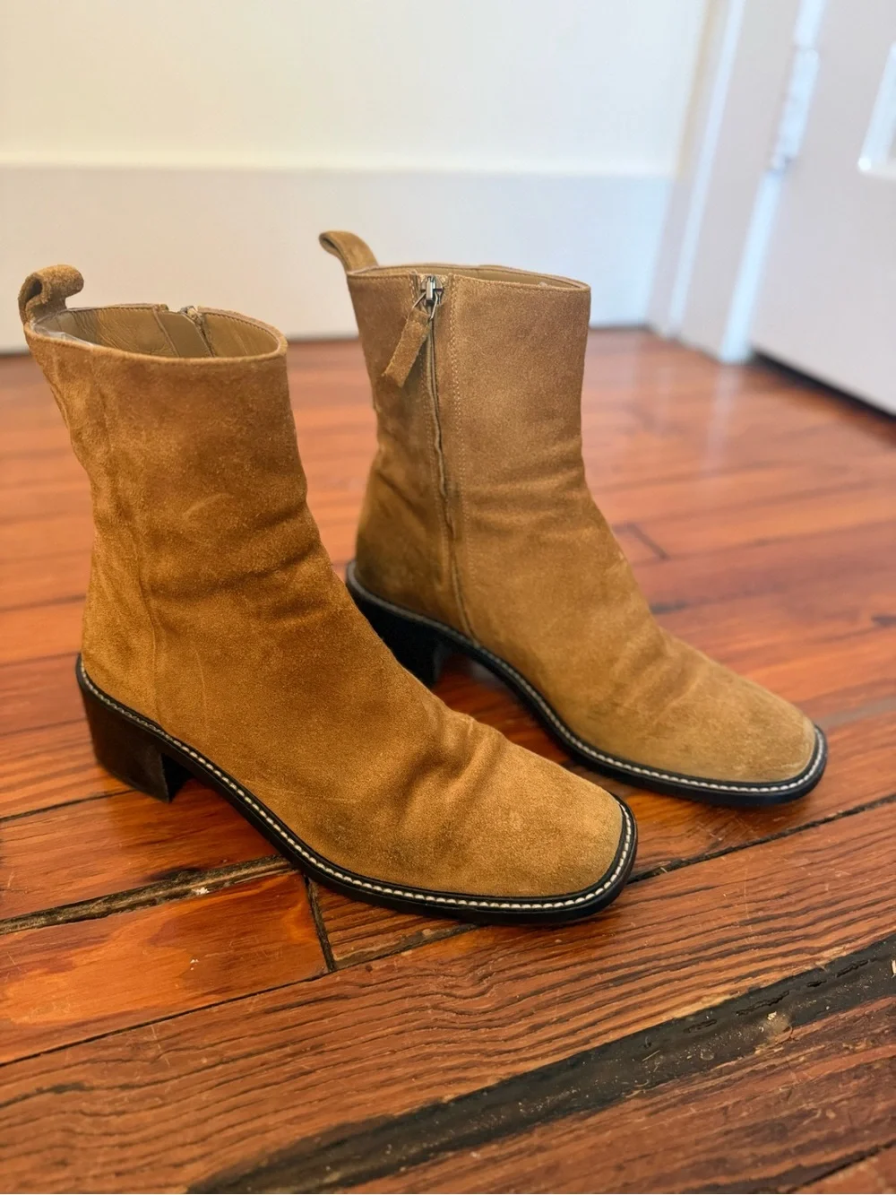Everlane Suede Mid-Calf Block Heel Boots